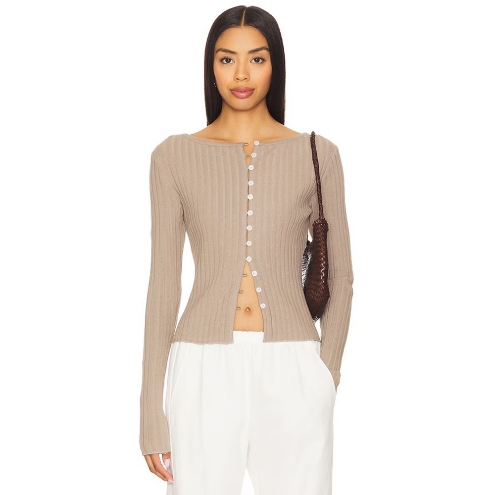 Free People Brown Cardigan Womens M Ribbed Button Front Boho Minimalist